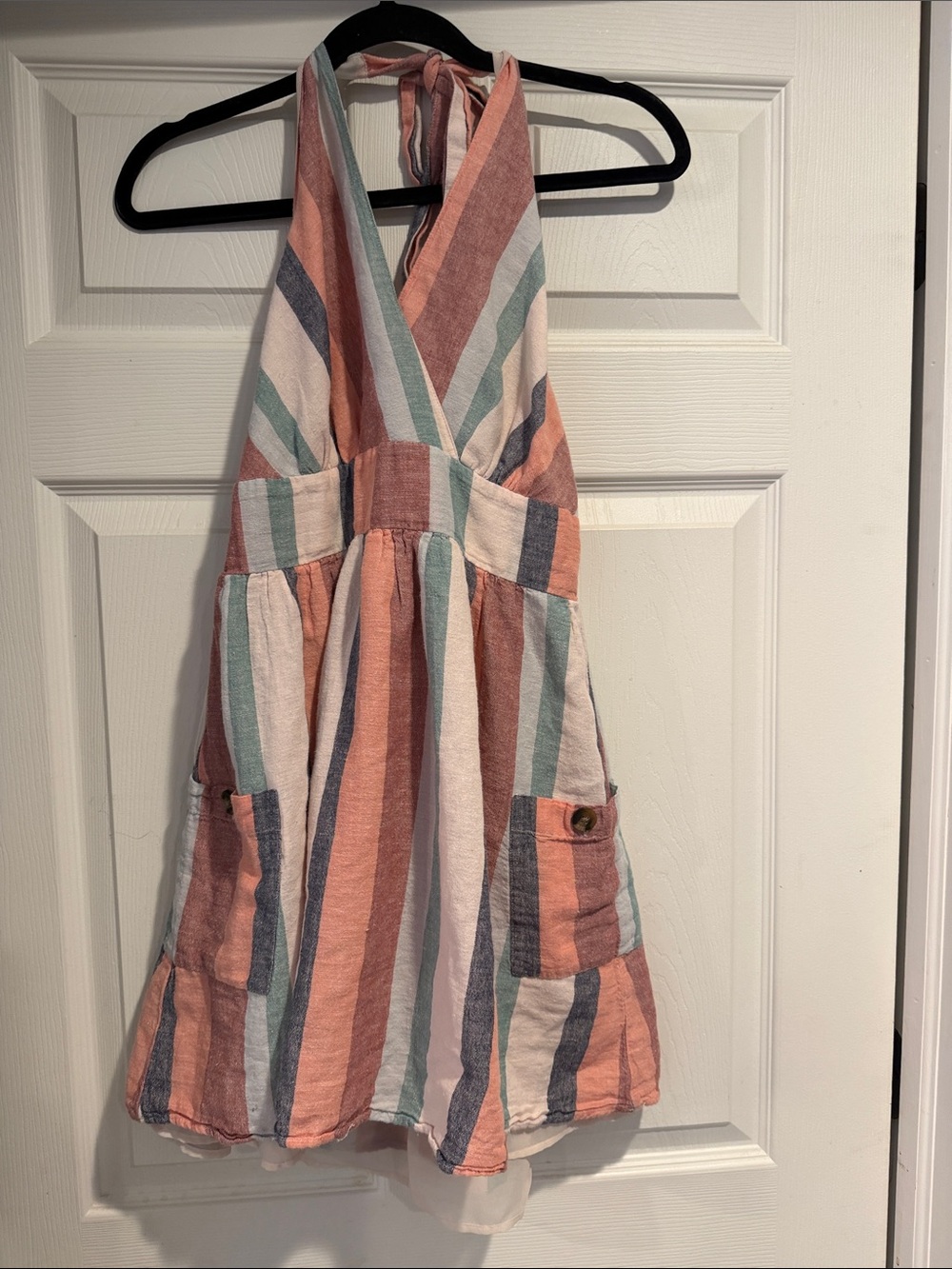 Striped Halter Woman’s Dress in Coral, Mint & Navy